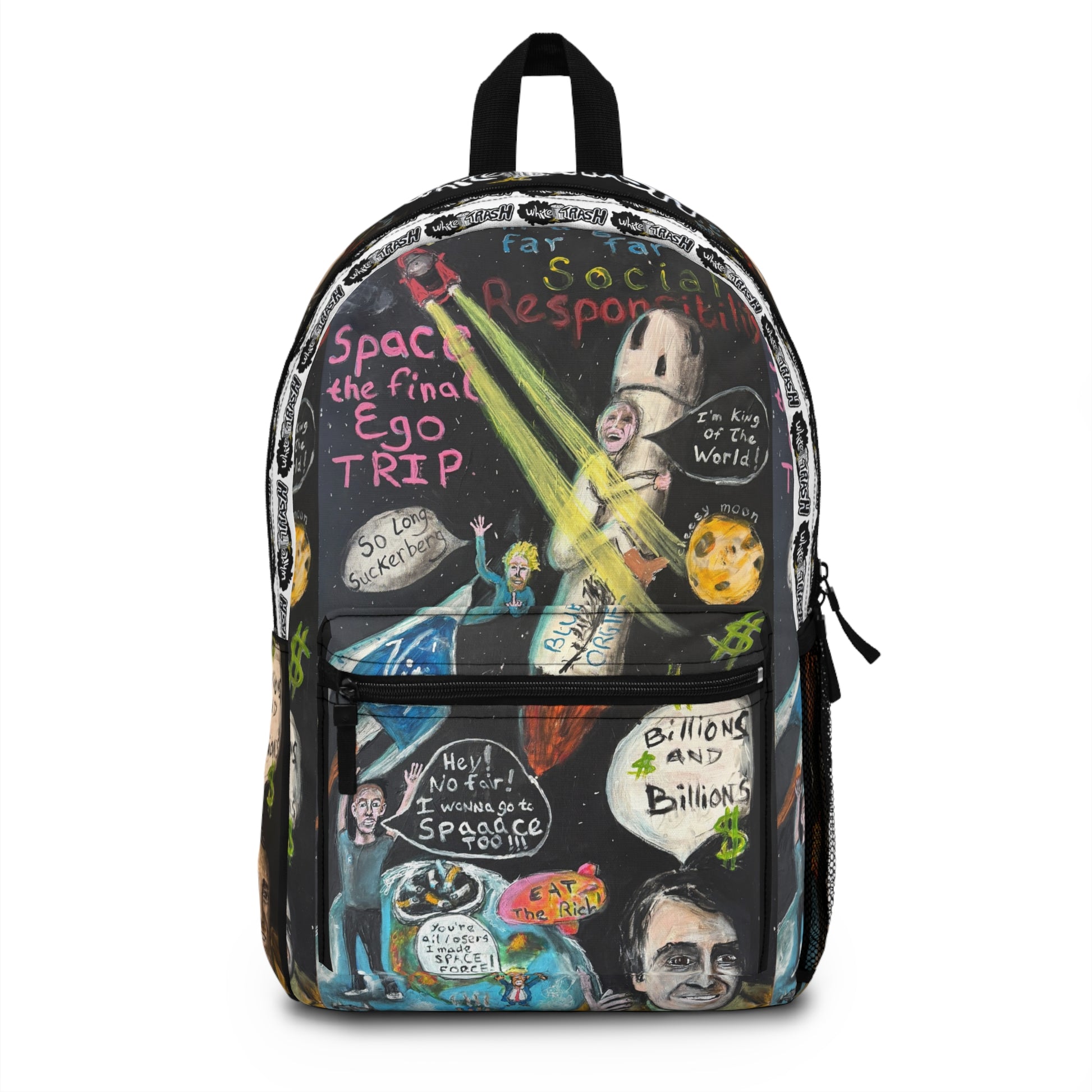 “Waste of Space” Artistic Backpack with Vibrant Paintings for Creative Minds