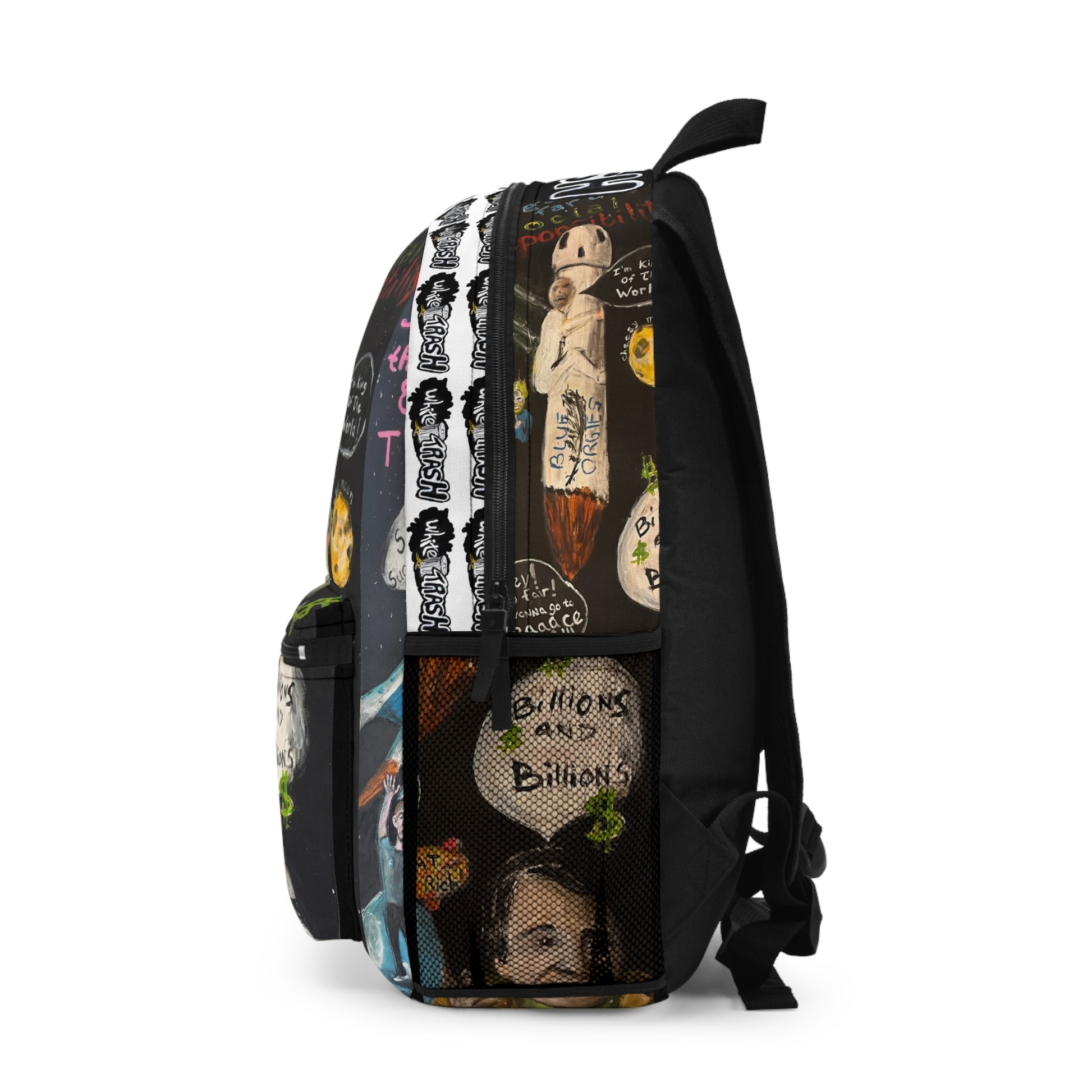 “Waste of Space” Artistic Backpack with Vibrant Paintings for Creative Minds