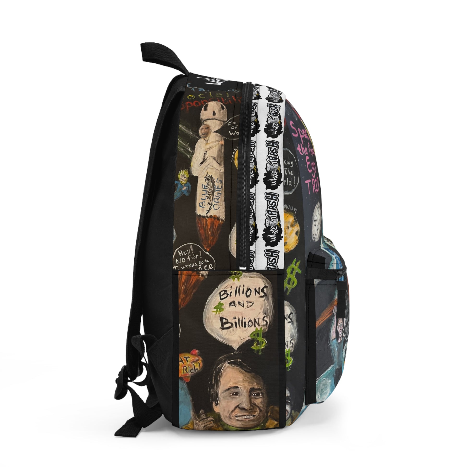 “Waste of Space” Artistic Backpack with Vibrant Paintings for Creative Minds