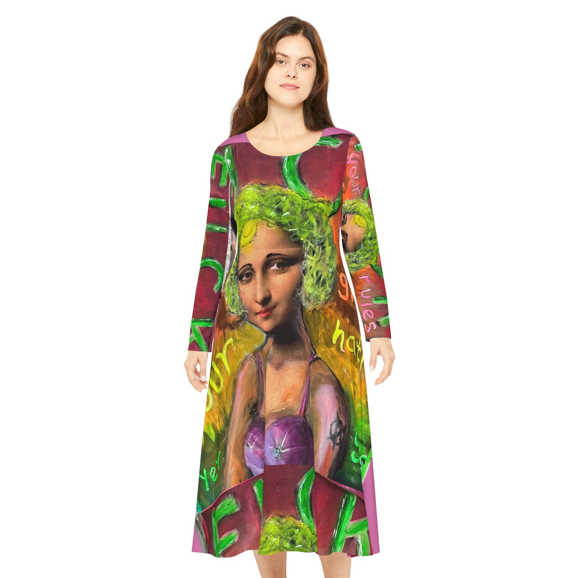 “Fuck Your Rules” Artistic Long Sleeve Dance Dress - Expressive Style for Dance Lovers