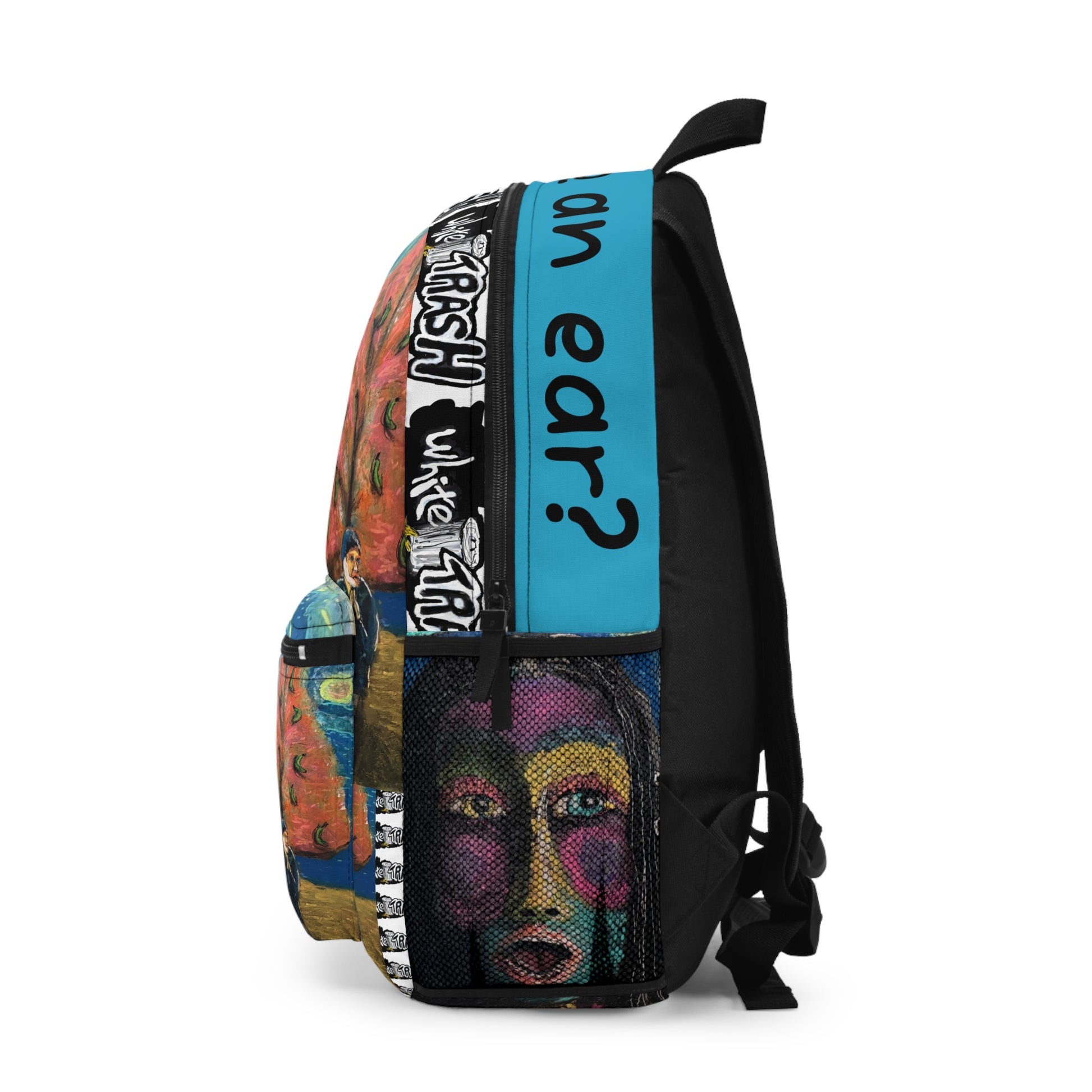 “Anybody Lose An Ear?” Artistic Backpack with Vibrant Paintings for Creative Mindse