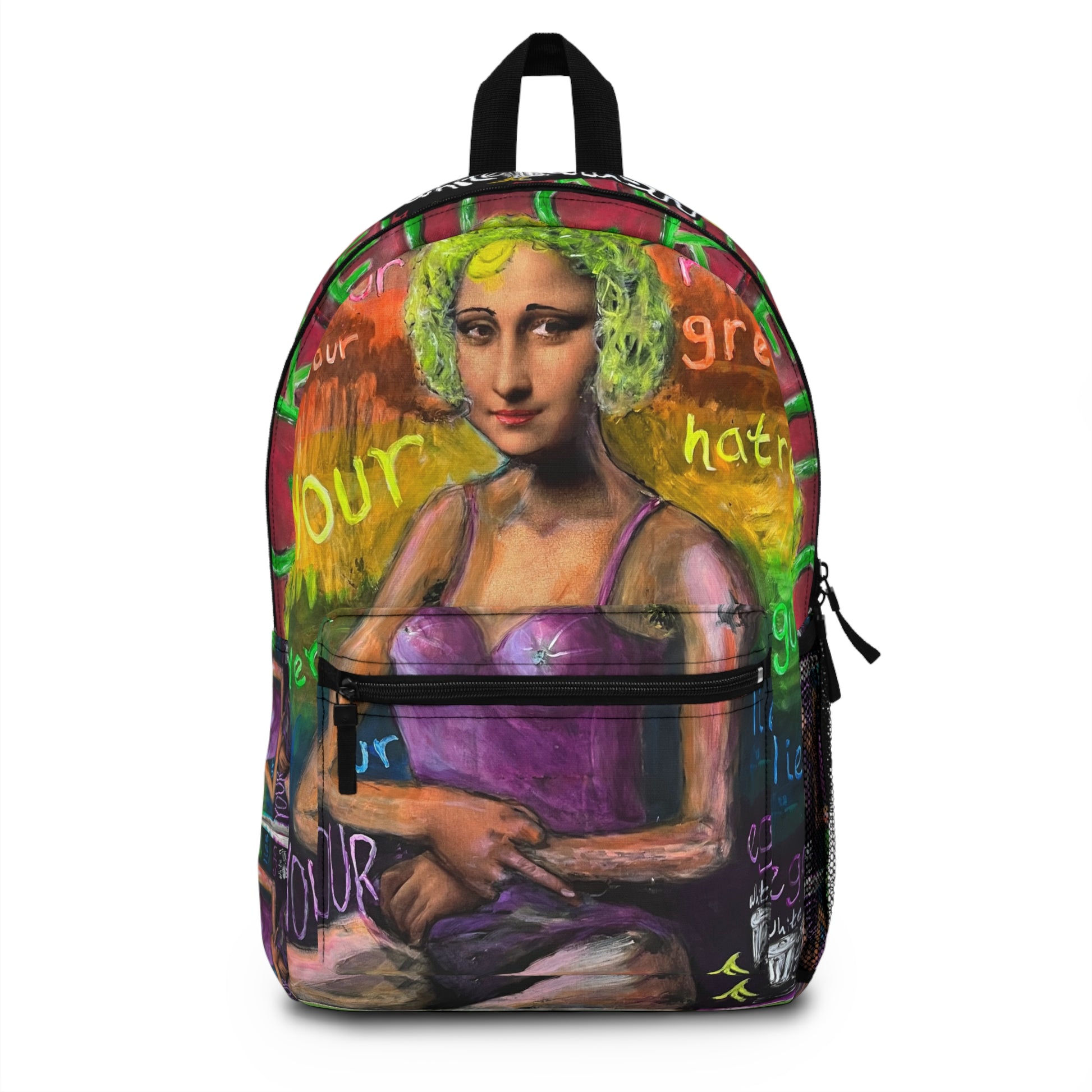 “Fuck Your Rules” Artistic Backpack with Vibrant Paintings for Creative Minds