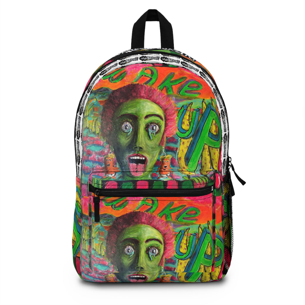 “Wake Up!” Artistic Backpack with Vibrant Paintings for Creative Minds