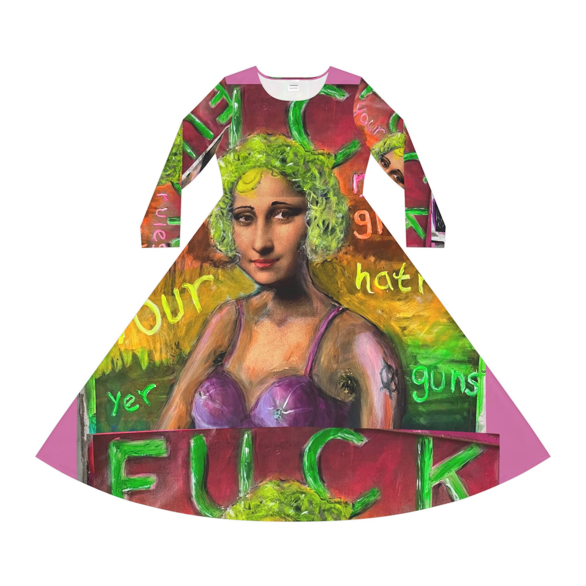 “Fuck Your Rules” Artistic Long Sleeve Dance Dress - Expressive Style for Dance Lovers