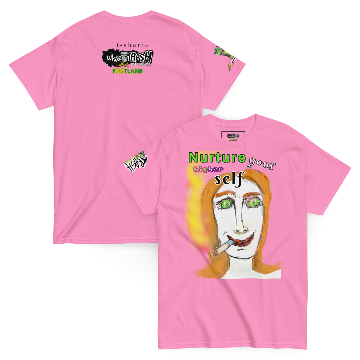 White Trash Studios Portland Original Art 420 classic graphic t-shirt  in Pink
