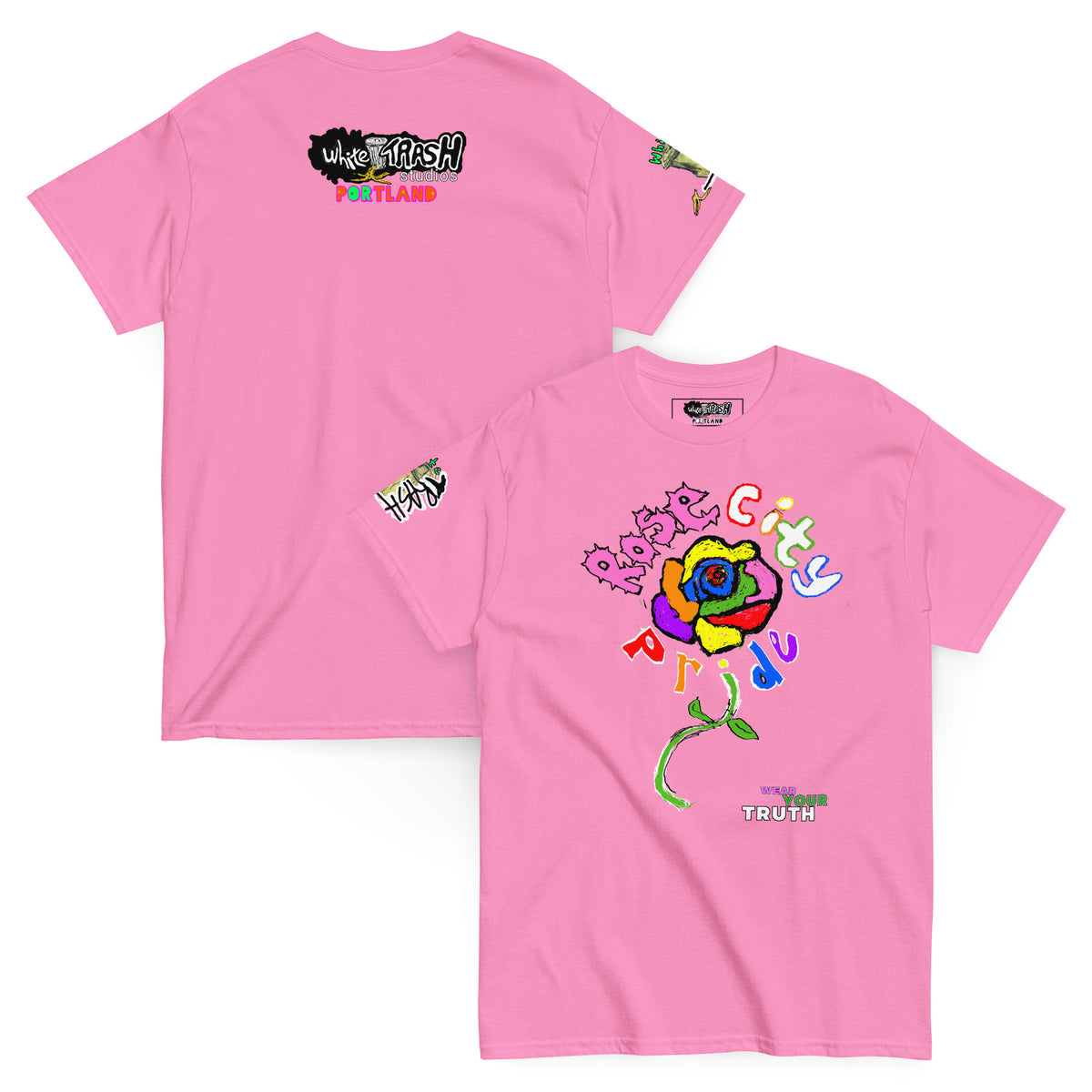 White Trash Studios Portland Pride Original Art Graphic t-shirt  in Pink