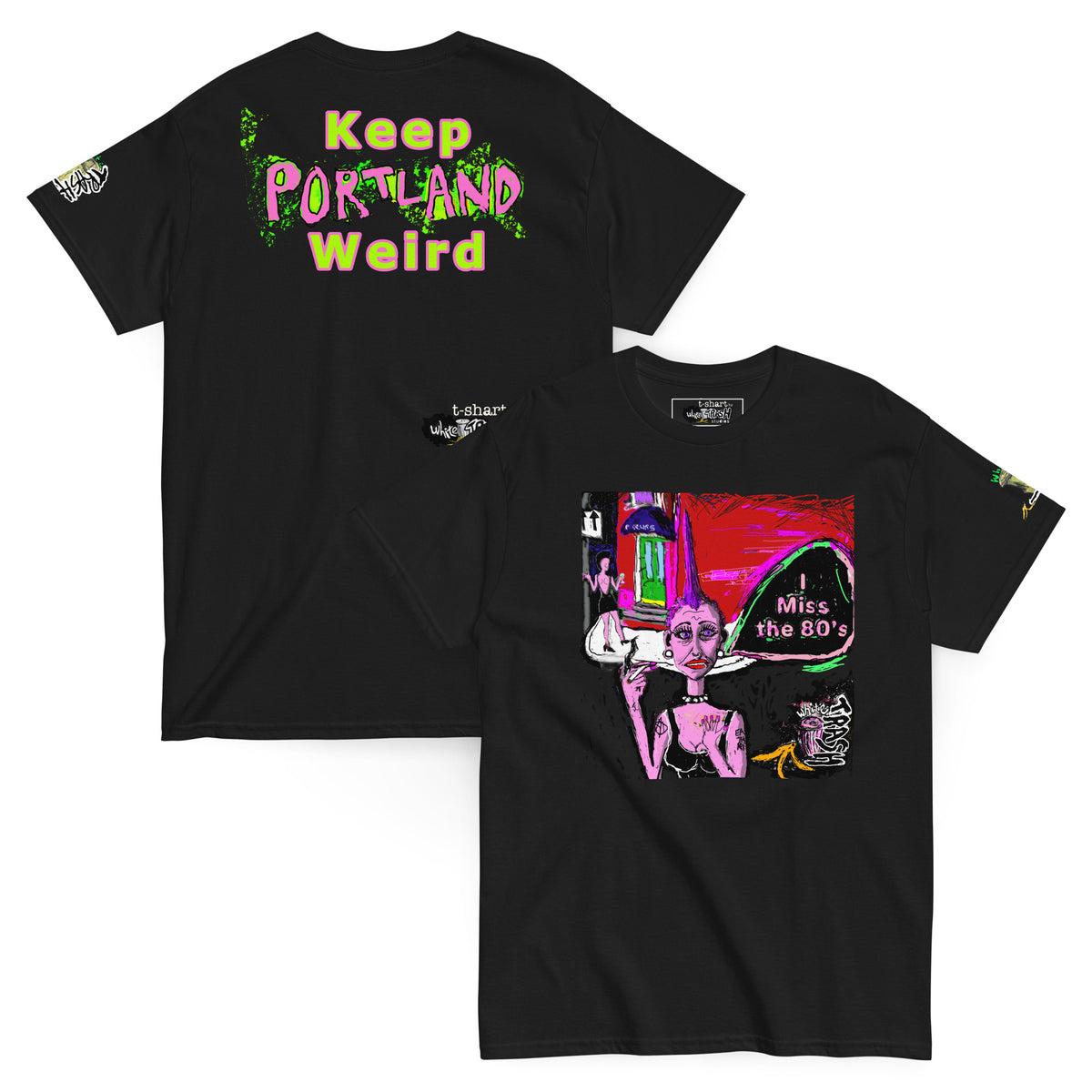 White Trash Studios Portland Original Art  Poseurs 80’s DC classic graphic t-shirt  in Black