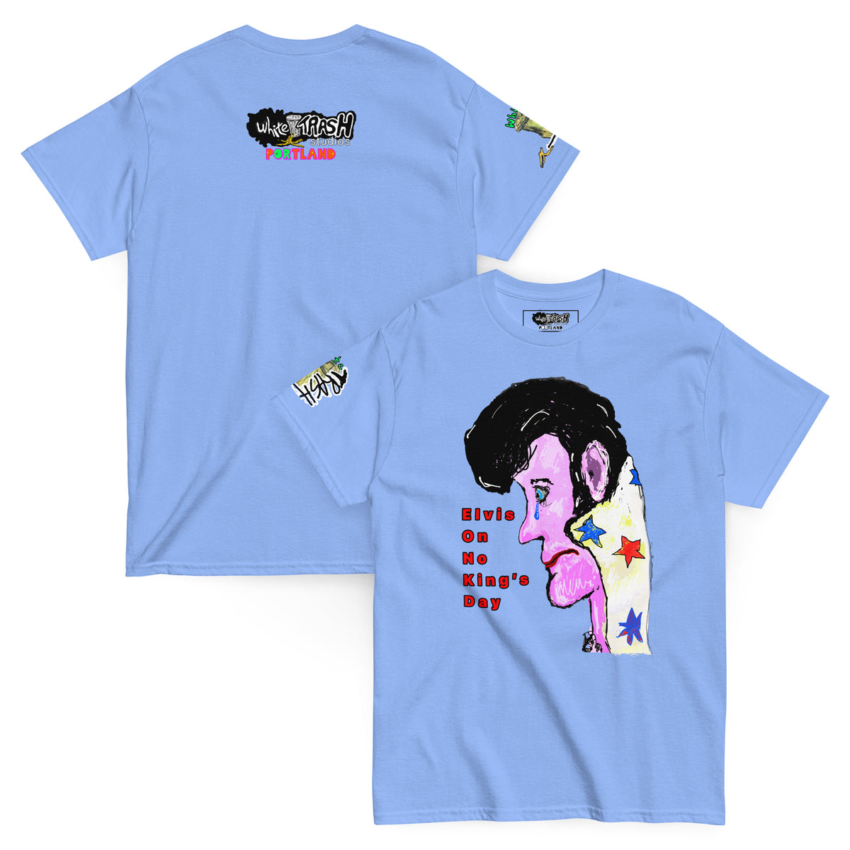 White Trash Studios Portland Original Art Elvis Blue Suede Tears No Kings Day Graphic t-shirt  in Blue