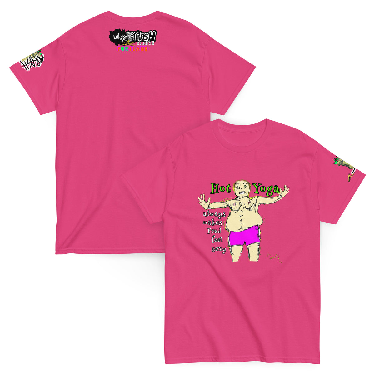White Trash Studios Portland Original Art Hot Yoga Graphic t-shirt  in Pink