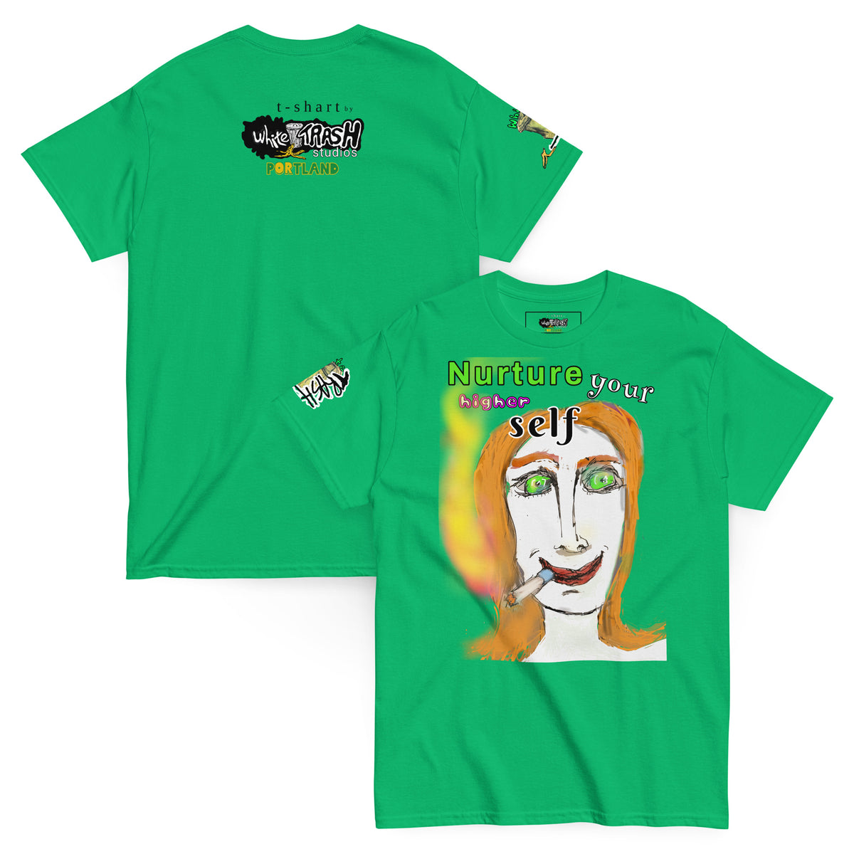 White Trash Studios Portland Original Art 420 classic graphic t-shirt  in Green