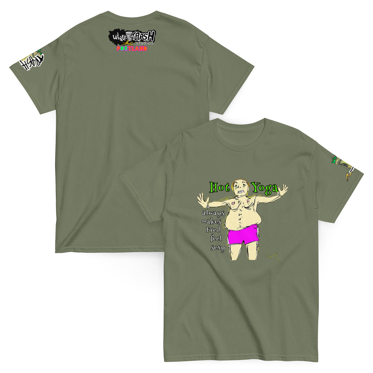 White Trash Studios Portland Original Art Hot Yoga Graphic t-shirt  in Khaki