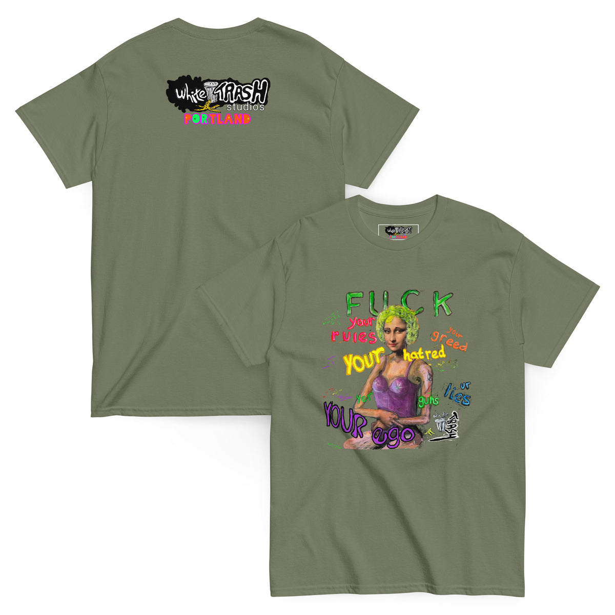White Trash Studios Portland Original Art Mona Lisa Graphic t-shirt  in Khaki