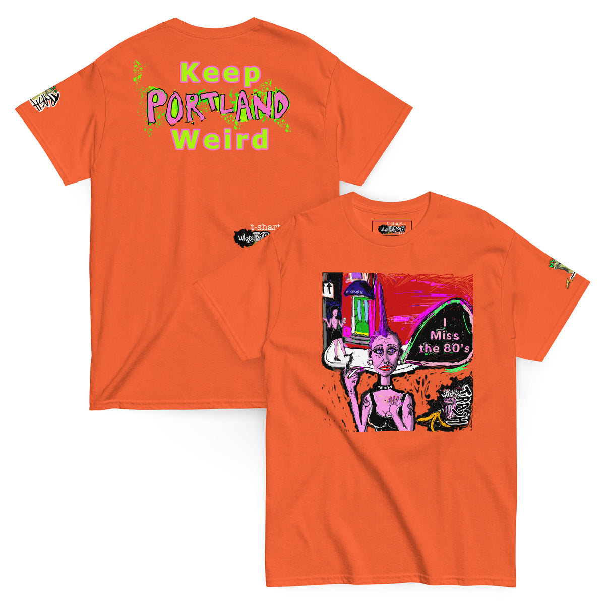 White Trash Studios Portland Original Art  Poseurs 80’s DC classic graphic t-shirt  in Orange