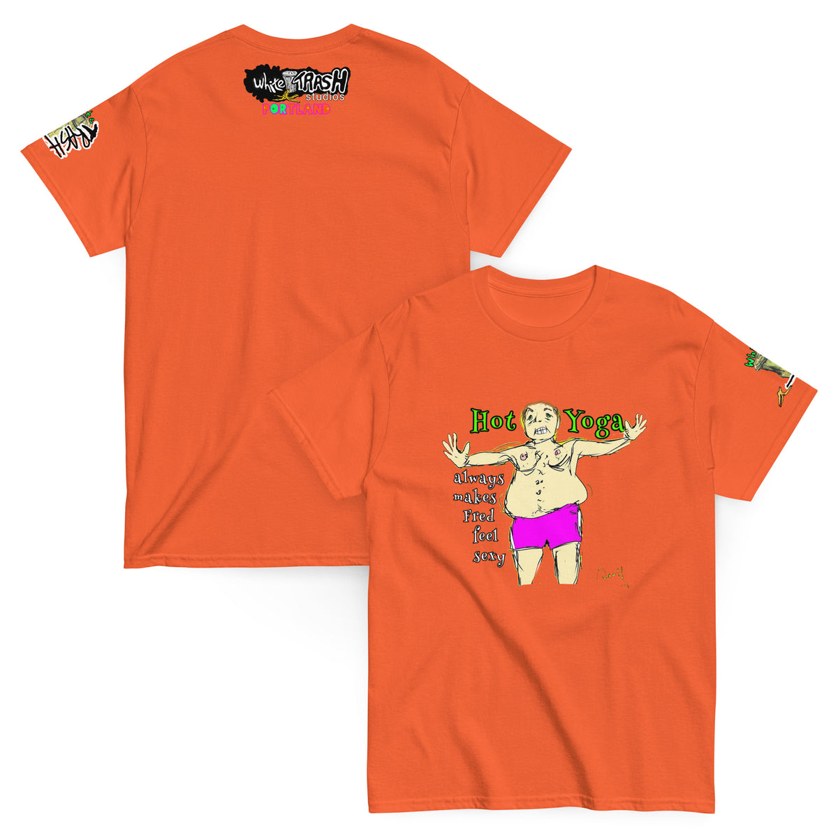 White Trash Studios Portland Original Art Hot Yoga Graphic t-shirt  in Orange