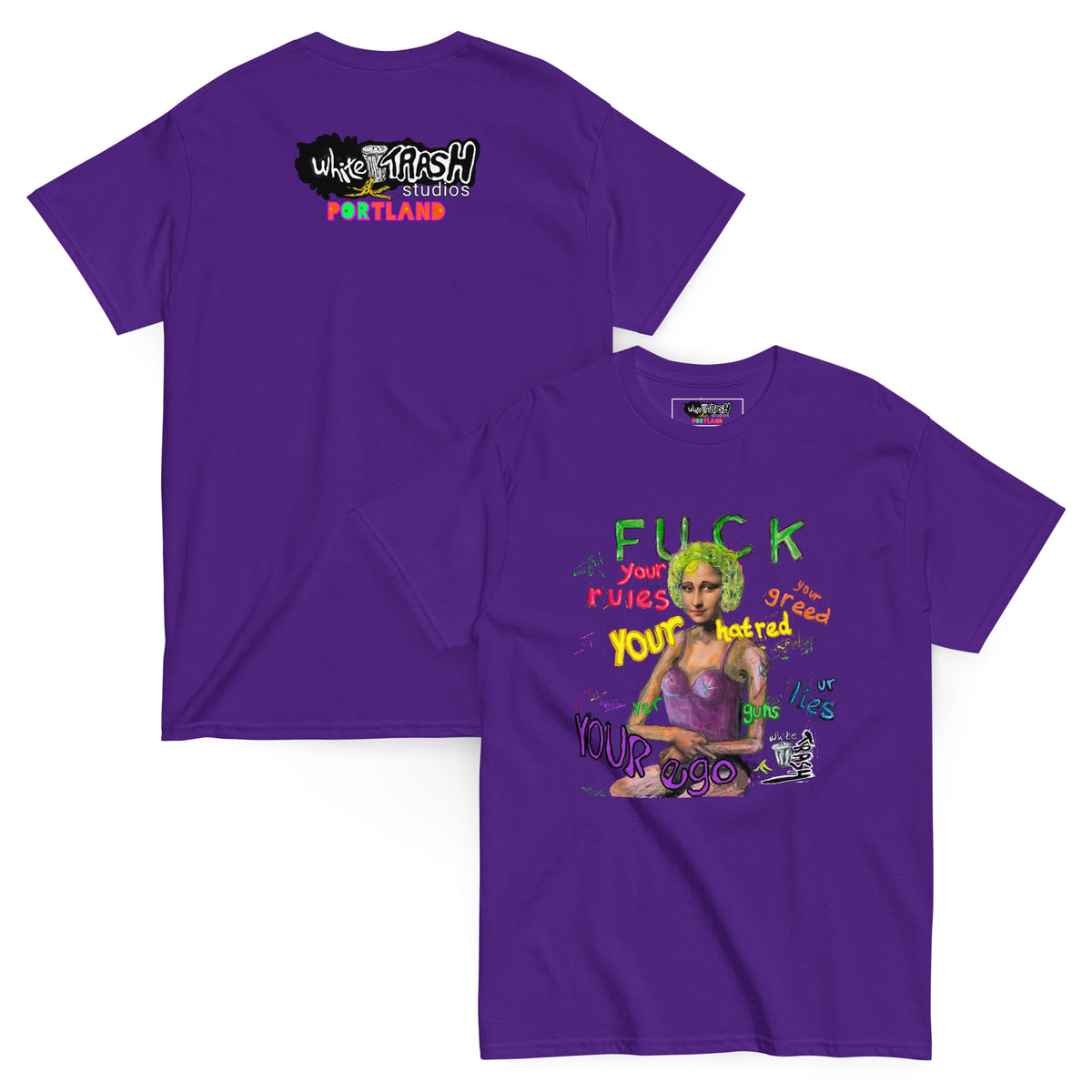 White Trash Studios Portland Original Art Mona Lisa Graphic t-shirt  in Purple