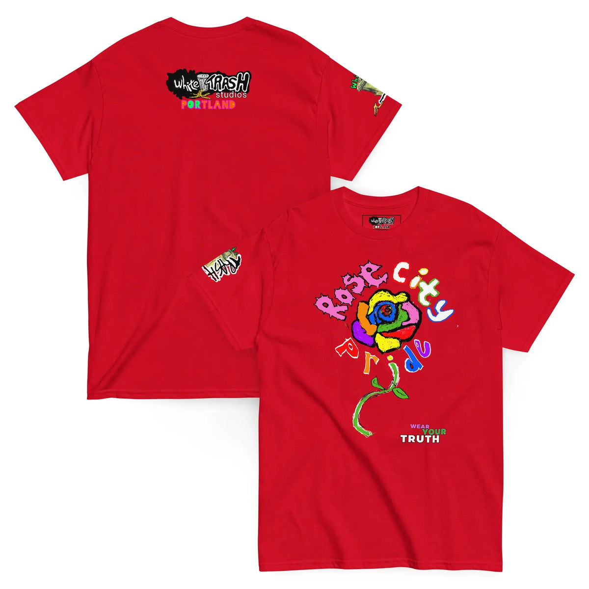 White Trash Studios Portland Pride Original Art Graphic t-shirt  in Red