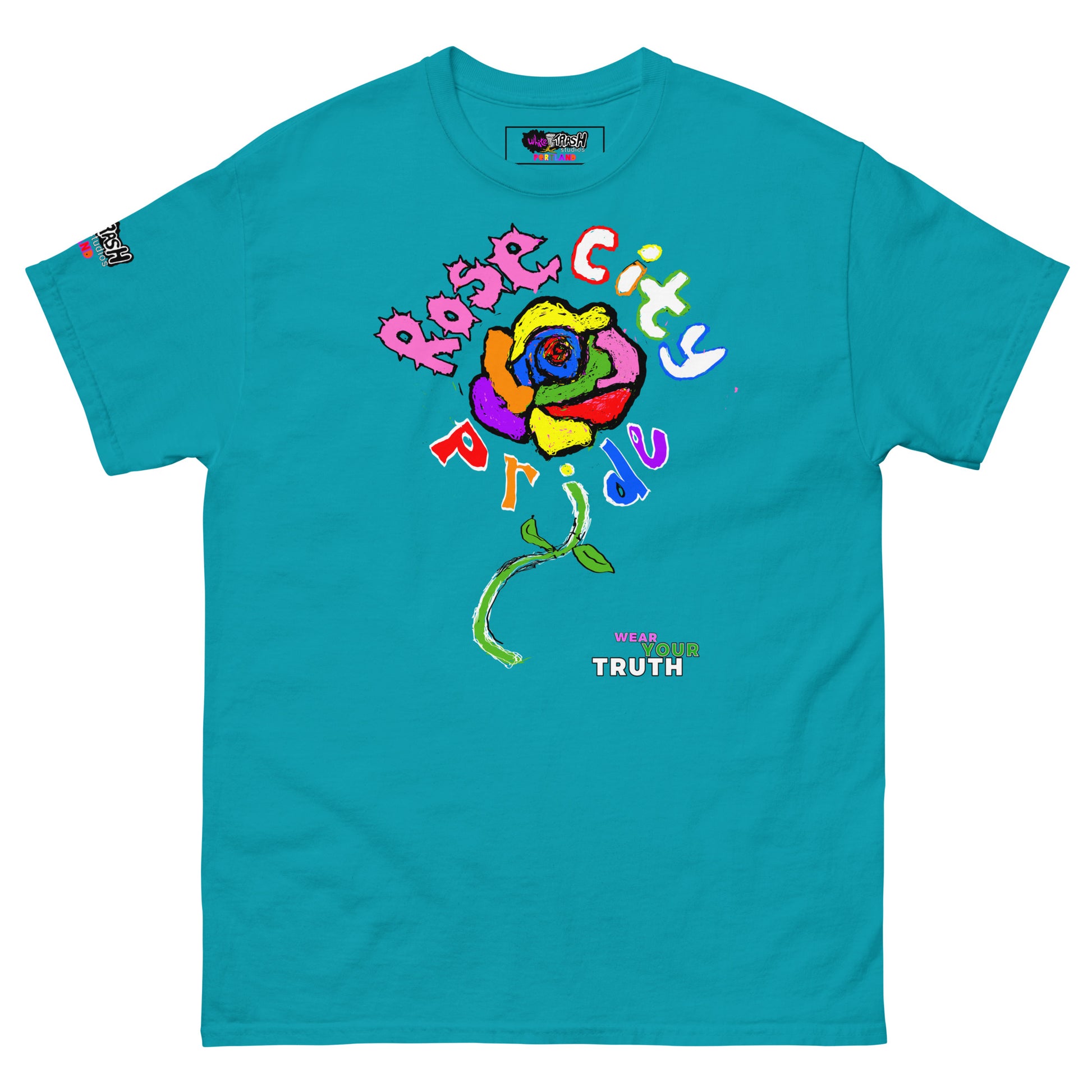 White Trash Studios Portland Pride Original Art Graphic t-shirt  in Teal