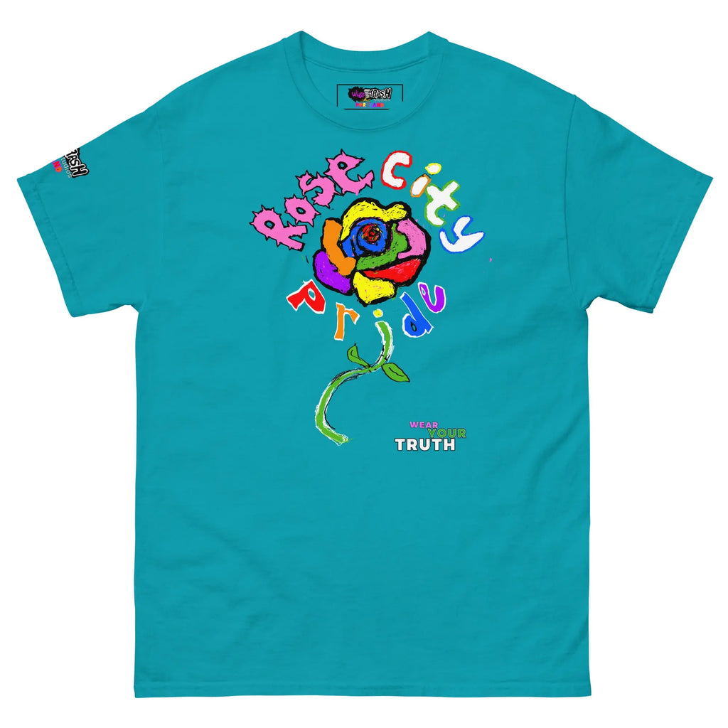 White Trash Studios Portland Pride Original Art Graphic t-shirt  in Teal