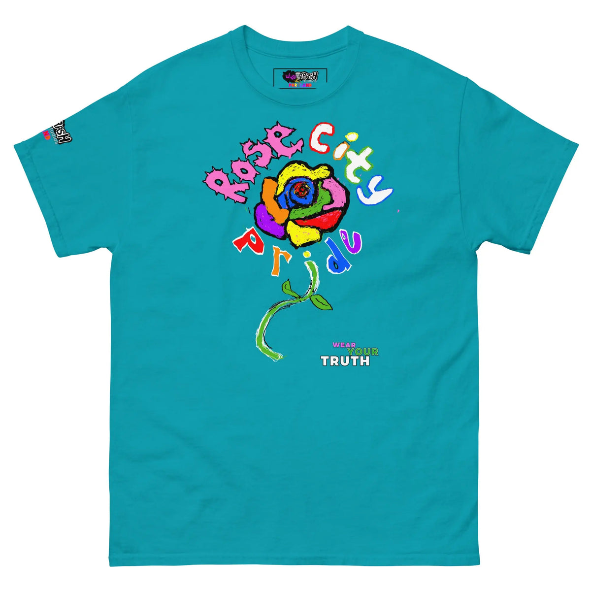 White Trash Studios Portland Pride Original Art Graphic t-shirt  in Teal