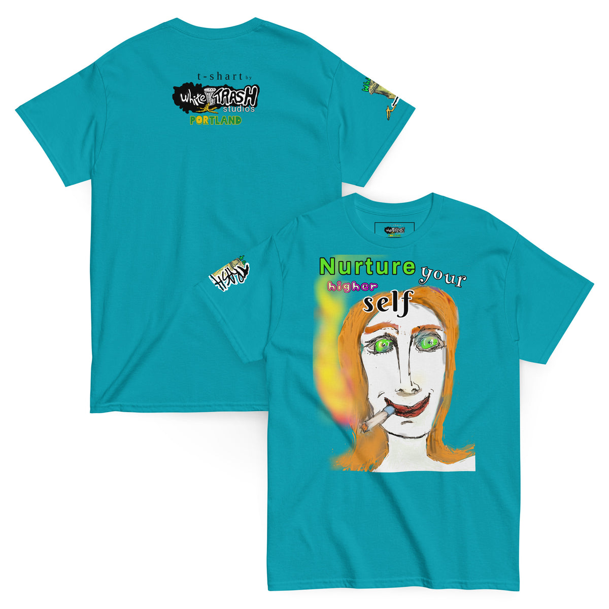 White Trash Studios Portland Original Art 420 classic graphic t-shirt  in Teal