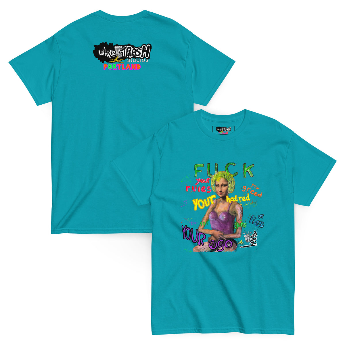 White Trash Studios Portland Original Art Mona Lisa Graphic t-shirt  in Teal
