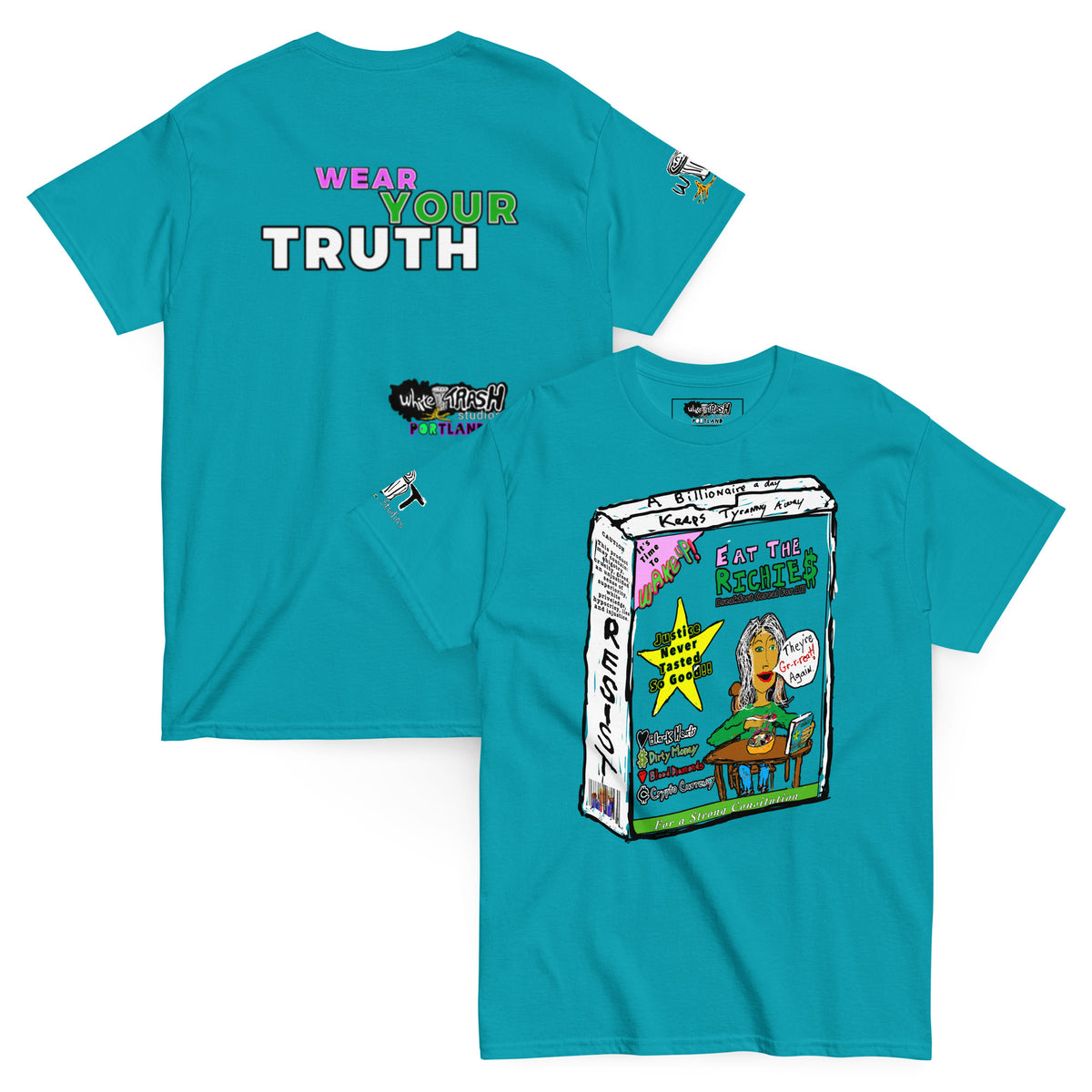 White Trash Studios Portland Original Art Graphic t-shirt  in Teal