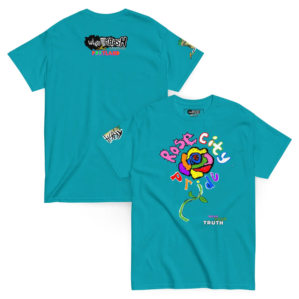White Trash Studios Portland Pride Original Art Graphic t-shirt  in Blue