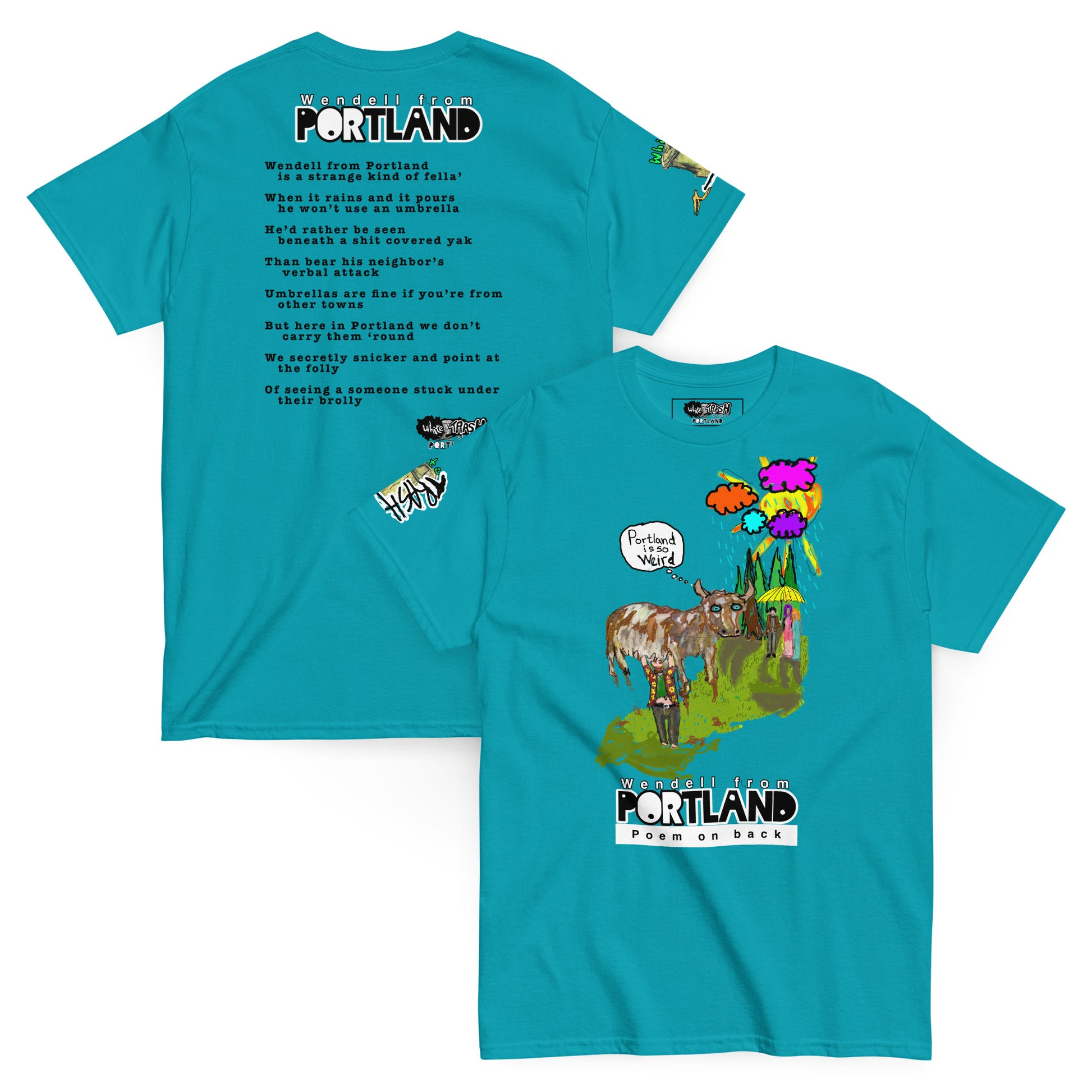 White Trash Studios Portland Original Art Graphic t-shirt  in Teal