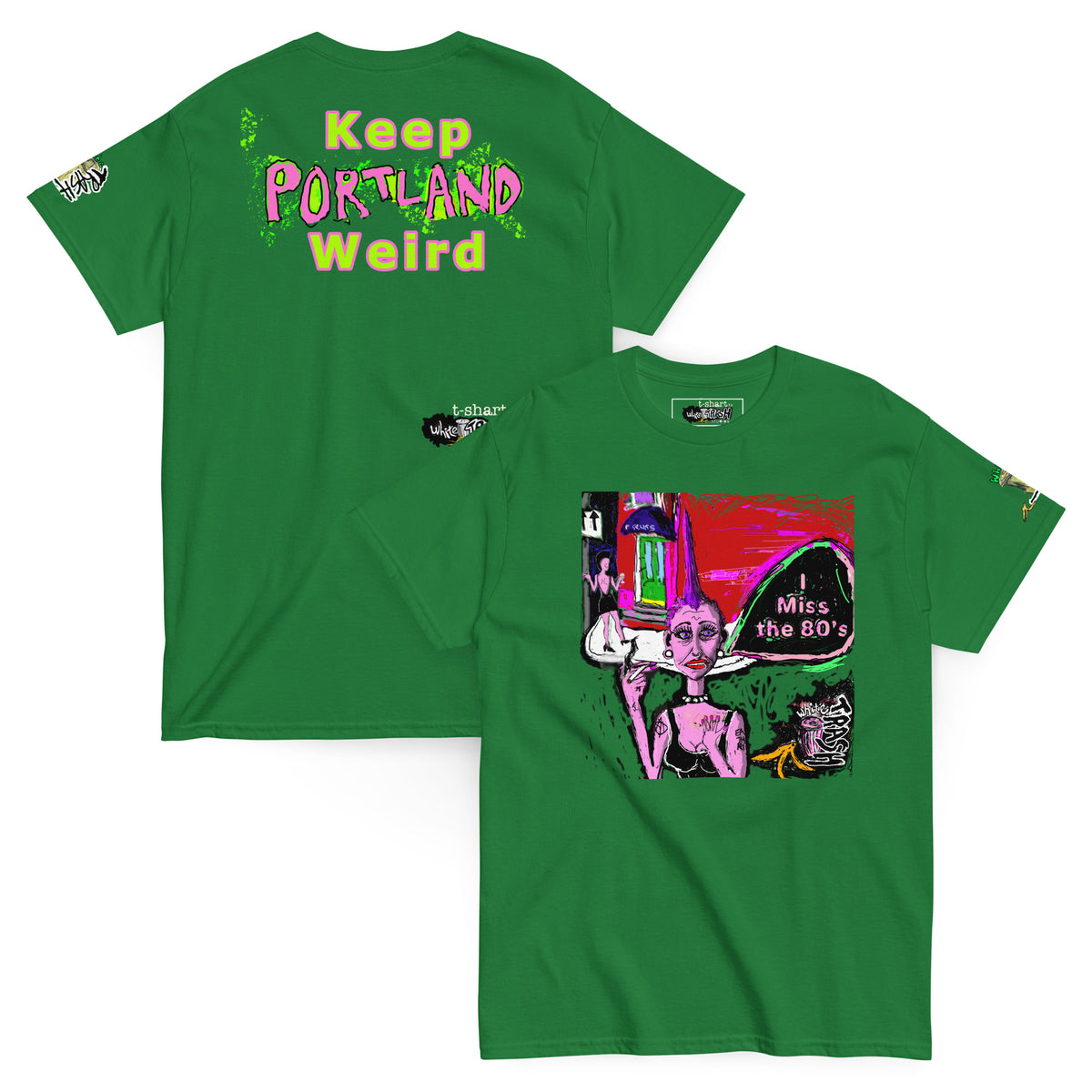 White Trash Studios Portland Original Art  Poseurs 80’s DC classic graphic t-shirt  in Green