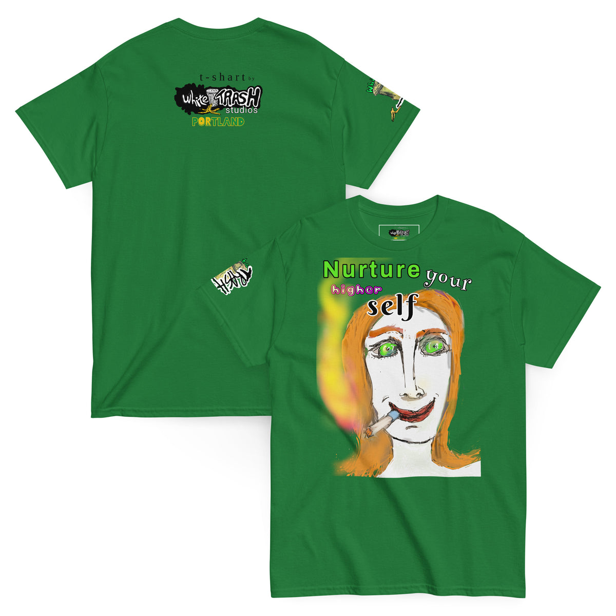 White Trash Studios Portland Original Art 420 classic graphic t-shirt  in Green