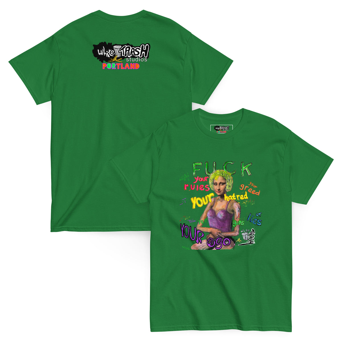 White Trash Studios Portland Original Art Mona Lisa Graphic t-shirt  in Green