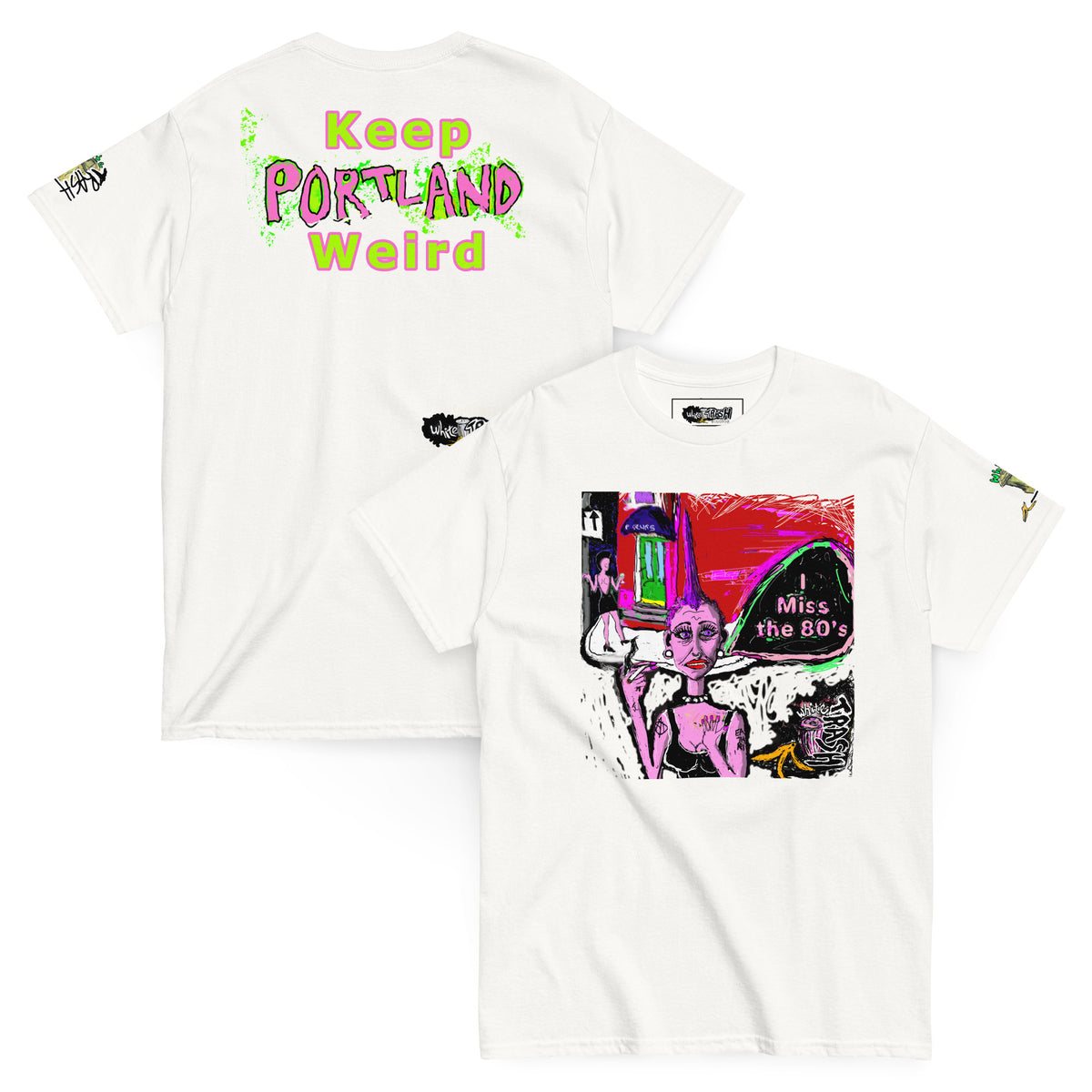 White Trash Studios Portland Original Art  Poseurs 80’s DC classic graphic t-shirt  in White