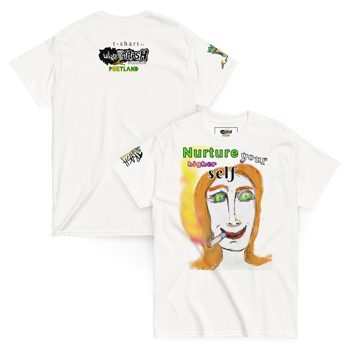 White Trash Studios Portland Original Art 420 classic graphic t-shirt  in White