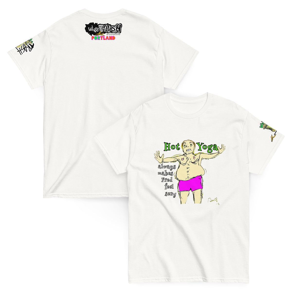 White Trash Studios Portland Original Art Hot Yoga Graphic t-shirt  in white