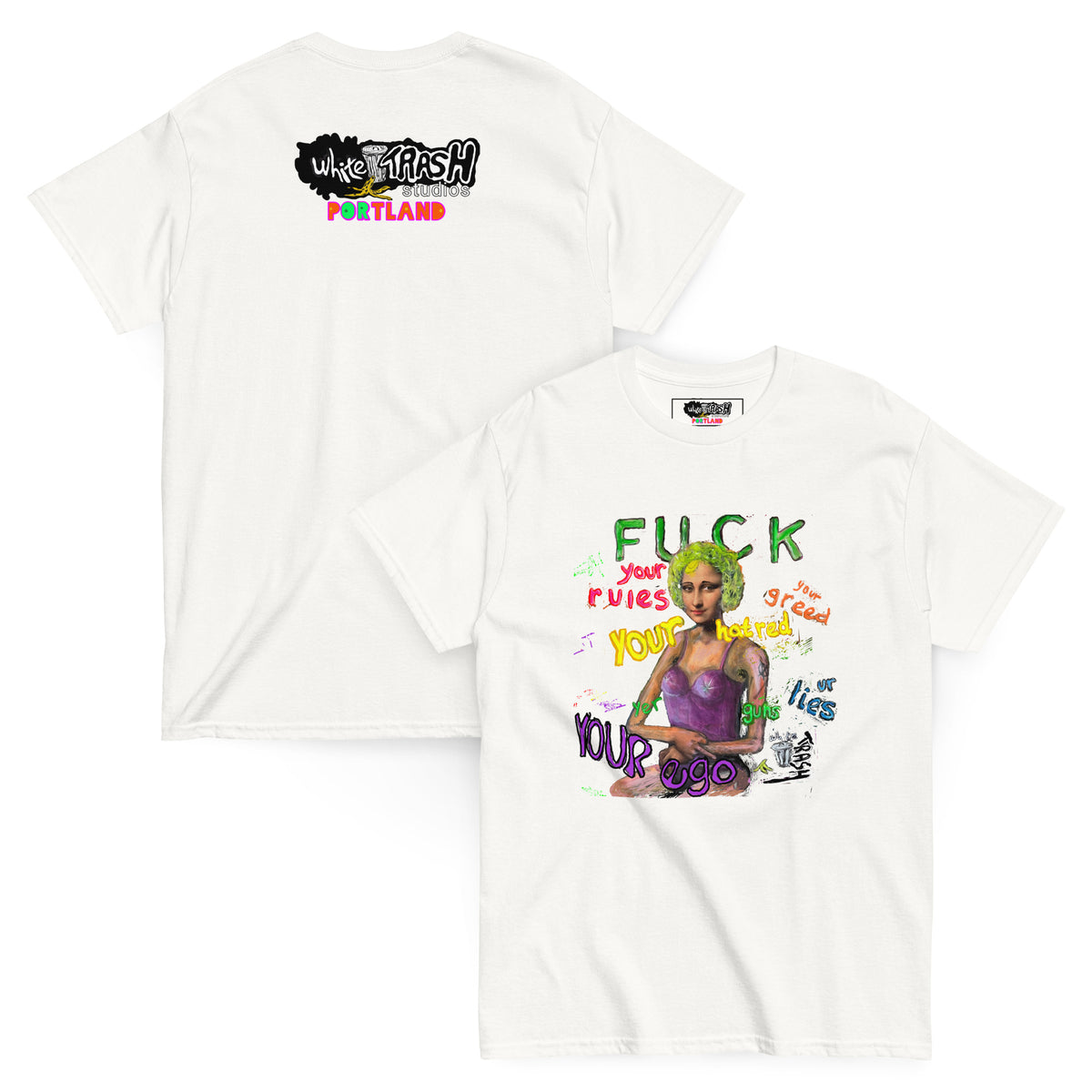 White Trash Studios Portland Original Art Mona Lisa Graphic t-shirt  in White
